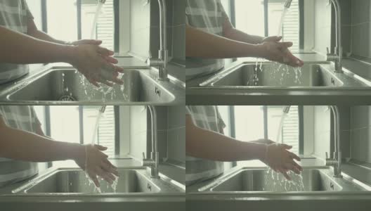 在自来水下洗手，慢动作高清在线视频素材下载