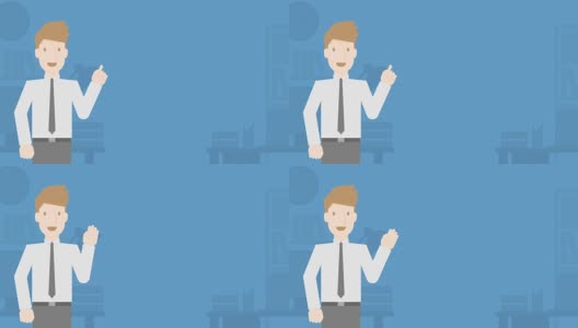 商务演示在商务办公室蓝色背景，无缝循环动画4K与复制空间高清在线视频素材下载