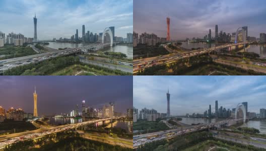 广州的标志性建筑和城市天际线从白天到夜晚，时光流逝高清在线视频素材下载
