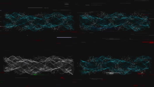 DNA螺旋旋转与波浪线和glitch效应高清在线视频素材下载