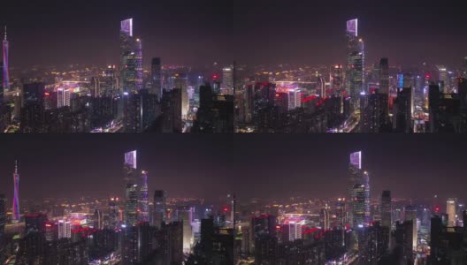 夜间照明广州市市中心港湾区交通公路桥航拍全景图4k中国高清在线视频素材下载