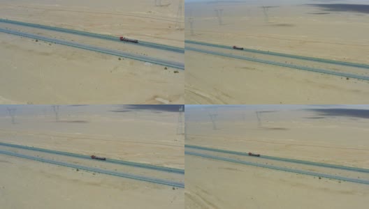 戈壁沙漠公路鸟瞰图高清在线视频素材下载