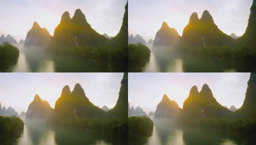 航拍中国漓江沿岸惊人的岩层高清在线视频素材下载