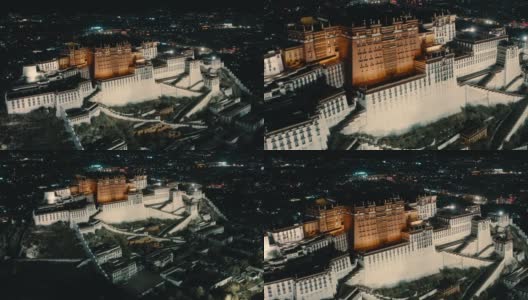 鸟瞰日落时的布达拉宫，西藏，中国。高清在线视频素材下载