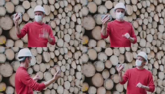 蒙面男博主制作了一个关于砍伐森林树木的在线视频。高清在线视频素材下载
