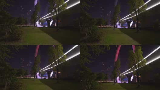 夜间灯光照亮南京著名国际青年文化中心滨江大桥全景4k中国高清在线视频素材下载