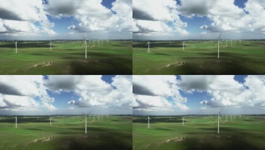 草原上风力涡轮机农场的T/L鸟瞰图高清在线视频素材下载