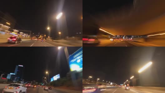 4 k。在特拉维夫高速公路上，电车在夜间快速行驶高清在线视频素材下载