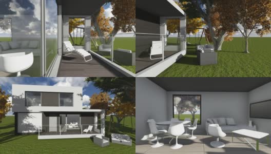 现代房屋3D渲染动画。用增强现实改善你的家。高清在线视频素材下载