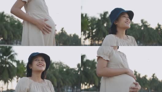 沙滩上的亚洲孕妇高清在线视频素材下载