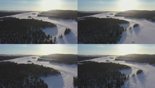 鸟瞰图Jukkasjärvi湖在冬天高清在线视频素材下载