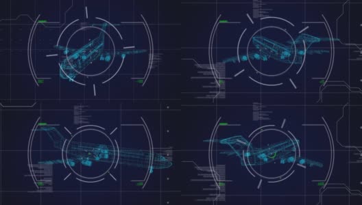 动画范围扫描和蓝色发光的三维平面绘制与数据处理高清在线视频素材下载