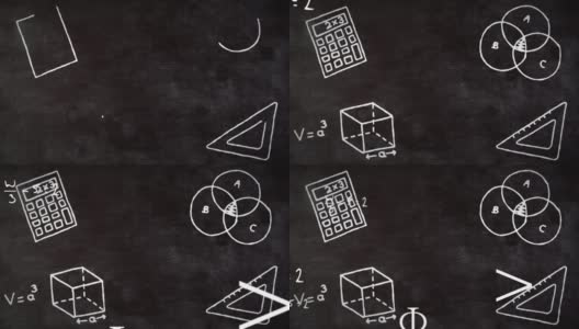 动画的数学图纸和公式在黑暗的背景上的灯光高清在线视频素材下载