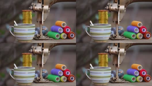 茶杯破缝纫机高清在线视频素材下载
