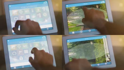家庭自动化，平板电脑上的智能家居应用程序高清在线视频素材下载