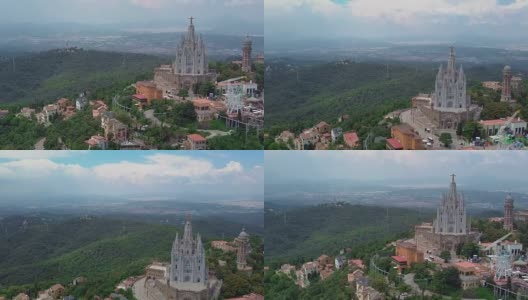 从Tibidabo山俯瞰巴塞罗那的空中轮廓高清在线视频素材下载