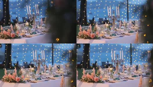 为婚礼或其他宴会准备的餐桌。高清在线视频素材下载