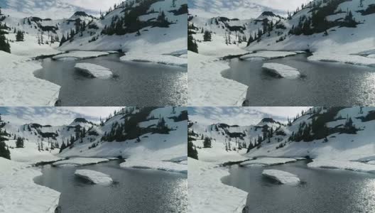 冰山漂浮在河雪山背景高清在线视频素材下载