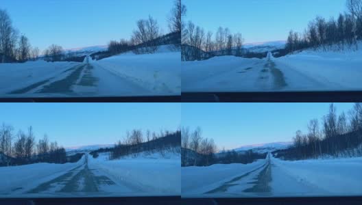 在挪威北部Senja岛的结冰道路上驾驶高清在线视频素材下载