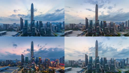 深圳现代建筑天际线从黄昏到夜晚的延时/中国深圳。高清在线视频素材下载