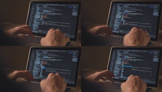 男人的手在笔记本电脑上的编码。使用便携式电脑的人。程序员编写代码高清在线视频素材下载