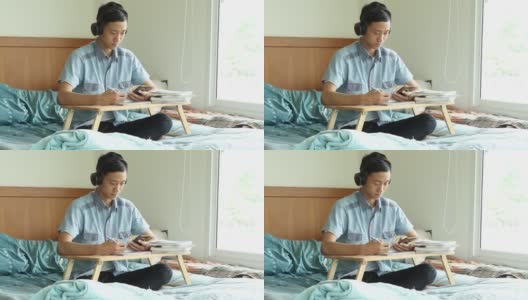 亚洲男孩在家学习高清在线视频素材下载