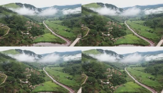 美丽的稻田鸟瞰图，泰国南省萨班村，雨季。高清在线视频素材下载