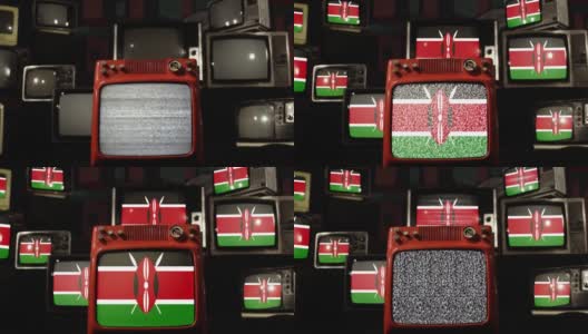 肯尼亚国旗和老式电视机。高清在线视频素材下载