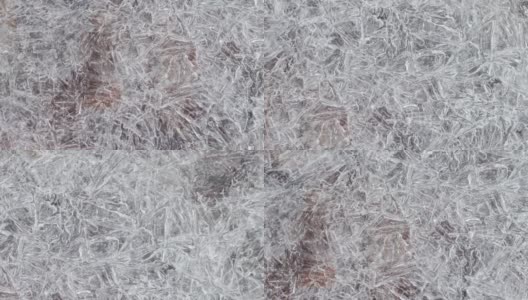 破碎的冰纹理与冰冻的秋叶，特写，慢镜头高清在线视频素材下载