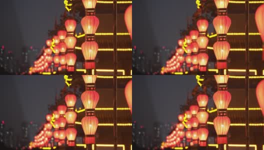 中国，陕西，西安，古城墙上的龙旗和灯笼高清在线视频素材下载