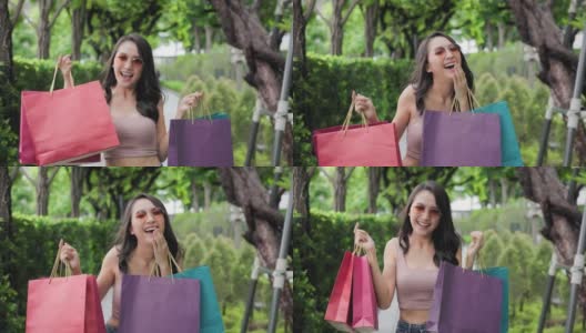 新常态购物，亚洲女性购物在服装商店与口罩。高清在线视频素材下载