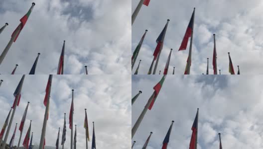欧盟的所有旗帜宁静的景象法国斯特拉斯堡欧洲高清在线视频素材下载
