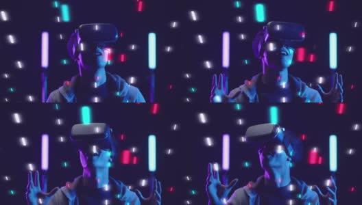 超时空VR虚拟现实游戏，男女超时空虚拟数字世界技术游戏，用VR护目镜控制未来数字技术高清在线视频素材下载