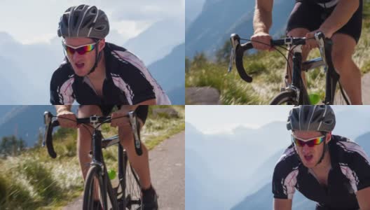 年轻的男性自行车手正在山口骑车高清在线视频素材下载