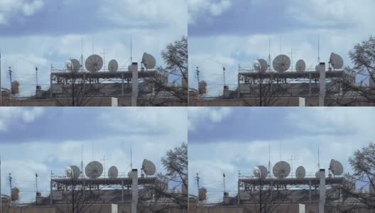 屋顶上的卫星天线高清在线视频素材下载
