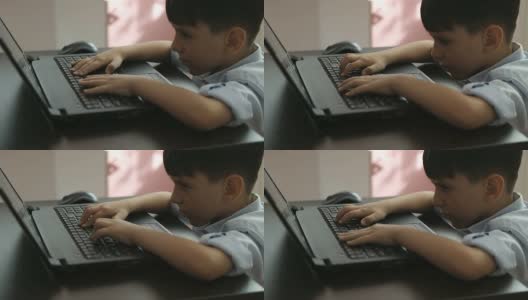 紧张的学生男孩与平板电脑高清在线视频素材下载