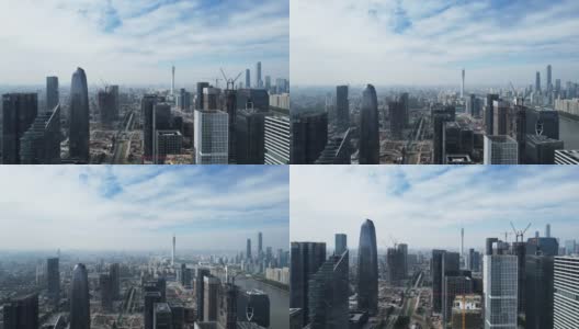 向上倾斜看广州琶洲的摩天大楼高清在线视频素材下载