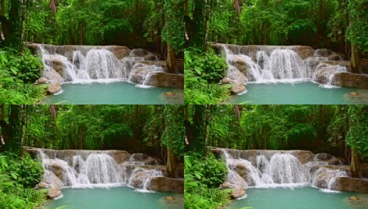 美丽的瀑布是泰国北碧省四面湾国家公园的花湄卡明瀑布。高清在线视频素材下载