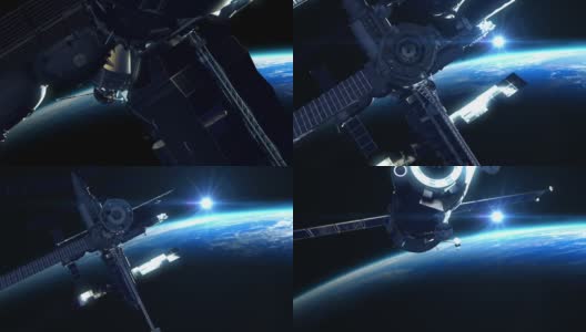太阳背景下的空间站飞行高清在线视频素材下载