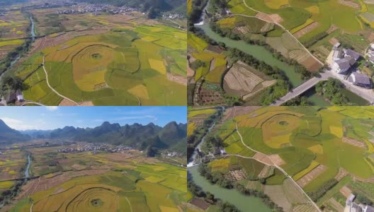 中国贵州省绿谷的梯田和中国传统村落高清在线视频素材下载