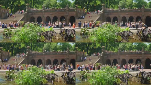 游客参观贝塞斯达喷泉的广角镜头高清在线视频素材下载