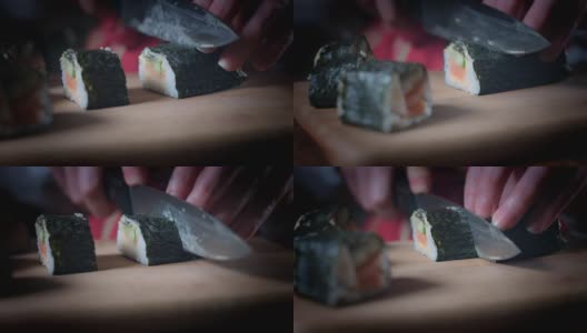 4K传统厨师切鲜寿司卷高清在线视频素材下载
