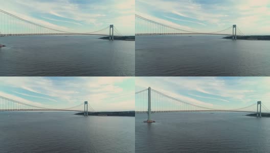 美国纽约，布鲁克林和斯塔顿岛之间的维拉萨诺海峡大桥高清在线视频素材下载