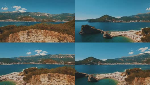 海浪和悬崖的航拍。Sveti Nikola岛岩石海岸无人机镜头高清在线视频素材下载