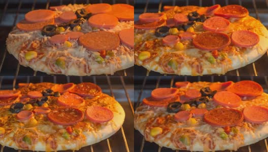 披萨在烤箱里烤，近距离4k延时，超延时高清在线视频素材下载