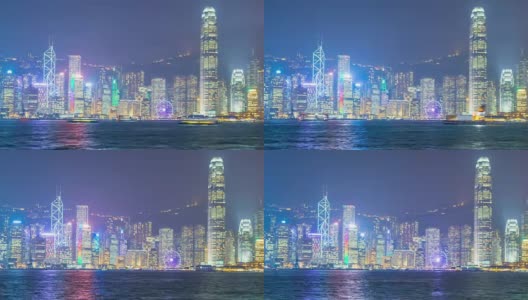 香港城市夜景与拥挤的高楼大厦，时间流逝高清在线视频素材下载