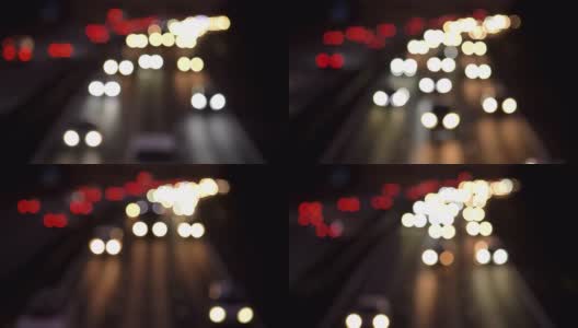 模糊的前灯，黄昏时分高速公路上的车流。高清在线视频素材下载