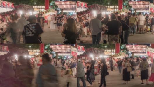 时光流逝:在日本神户的跳蚤市场，人们在夏季的祭典上拥挤不堪高清在线视频素材下载