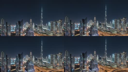 T/L TD鸟瞰图迪拜天际线在晚上/迪拜，阿联酋高清在线视频素材下载