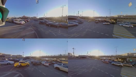 一个360度摄像头拍摄的繁忙十字路口的交通状况，延时，超拍高清在线视频素材下载